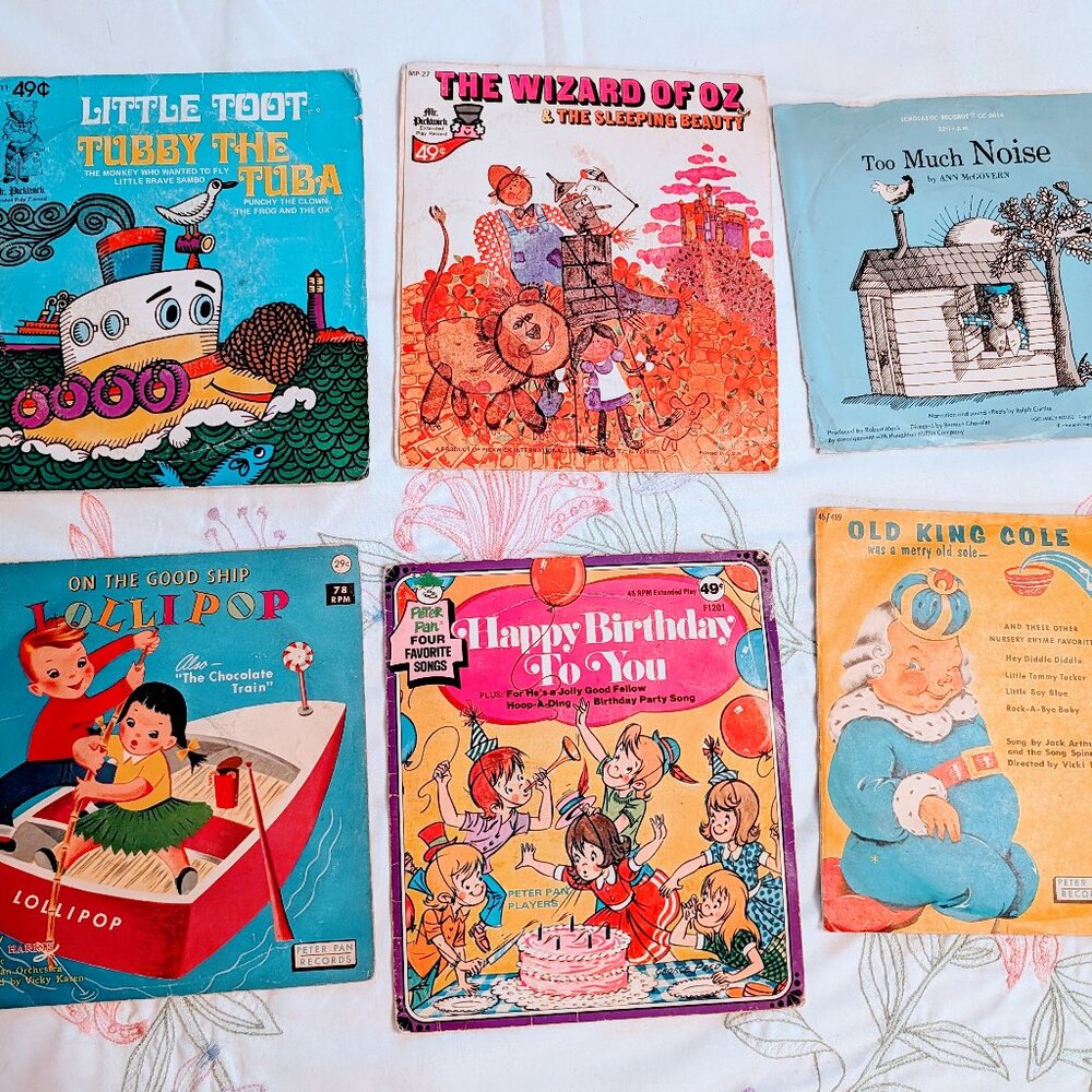 Lot of 6 VTG Children’s Records 33 45 78 RPM Vinyl Peter Pan Pickwick Scholastic
